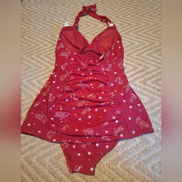 Hot Topic Skull RETRO RED 1PC SWIM SUIT SWIMSUIT SM Anchor Swallows Cherries - Picture 9 of 9